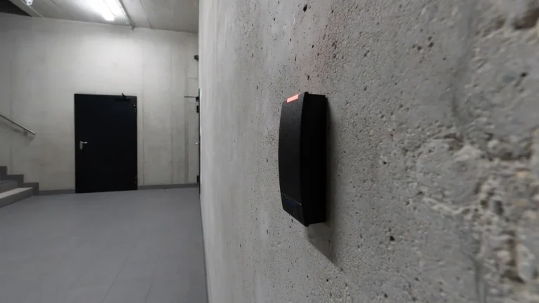 Access control reader on a concrete wall, commercial locksmith in Lakeland, FL