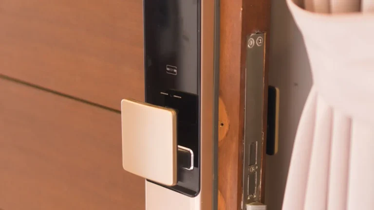 Keypad smart lock on a wooden door, smart lock installation in Lakeland, FL